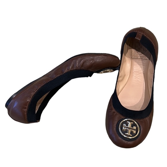 Tory Burch Caroline Brown & Black Leather Ballet Flats - 6.5 - Picture 3 of 16